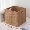 Caixa de Armazenamento Estilo Japonês, Cesta de Armazenamento para Sala de Estar e Quarto, Cesta de Armazenamento de Palha e Rattan Sintéticos, Cesta de Armazenamento para Armário de Casa