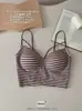 V021 # Sutiã Sexy Listrado com Decote Profundo e Alças, Bojos, Costas Cruzadas, Colete Beleza, Versão Atualizada em Liocel, Lingerie Feminina.