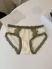 Braguitas de malla de encaje satinado sedoso y ligero para mujer de tiro bajo con colores contrastantes, ligeramente transparentes, refuerzo de algodón suave, estilo francés para niñas