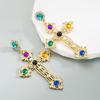 Pendientes largos con cruz de diamantes de aleación exagerada estilo ins de moda europea y americana, pendientes de moda para mujer de alta calidad al por mayor