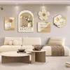 Pintura decorativa para sala de estar estilo crema wabi-sabi, pintura colgante para pared de fondo de sofá, mural de pared colgante minimalista nórdico con combinación de reloj
