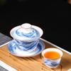 Tigela de Chá Grande de Porcelana Azul e Branca, Conjunto de Chá de Cerâmica, Tigela Cerâmica Sancai, Xícara de Chá de Porcelana Branca, Bule Individual de Mão