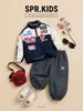 Parche Adhesivo para Niños Traje de Motociclista 2026 Nuevo Estilo Coreano Chaqueta Guapa Infantil para Bebés y Niños Pequeños Pantalones Deportivos Rayados