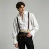 Disfraz de Halloween Camisa con Cuello de Volantes de Corte Medieval para Hombre Vintage Pirata Atado Manga Larga Atuendo de Disfraz para Actuación