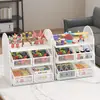 Estantería de almacenamiento de juguetes para niños con rejilla de hierro y cajones extraíbles, estantería para bloques de construcción Lego, estantería de almacenamiento de modelos de figuras para escritorio