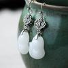 Al Yuan Artesanía de Plata Tailandesa Incrustada Imitación Jade Hetian Aretes Estilo Retro Chino Hanfu Cheongsam Accesorios de Corte