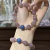 Pulsera de Cristal Natural Aguamarina Púrpura Lepidolita Estilo de Diseño Verano Regalo para Chicas Pulsera que Atrae la Suerte Versátil Xiaohongshu