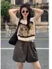 Elegante y único conjunto de dos piezas estilo coreano con camiseta de manga corta de ilusión para mujer, un top de verano único y hermoso increíblemente favorecedor