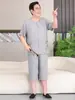 Pijama de algodón y seda para hombre, cárdigan de manga corta, conjunto de camisa de abuelo, conjunto de dos piezas de verano con top y pantalones largos para papá, mediana edad y personas mayores