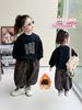Conjunto de Otoño e Invierno para Niñas 2025 Nuevo Sudadera de Felpa con Letras Pantalones Gruesos con Estampado de Leopardo Conjunto de Dos Piezas Moda de Invierno para Niños