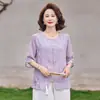 Camiseta de Verano de Manga Corta de Nueva Moda 2026 para Mujeres de Mediana Edad y Mayores, Elegante Blusa de Gasa Bordada