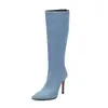 Botas pontudas 40 femininas salto alto sapatos femininos botas de couro europeias e americanas novo zíper traseiro comércio exterior 202348 botas de alta moda femininas algodão