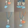 Collar de pez payaso travieso azul glaciar con diseño de nicho para mujer, colgante de cuentas de ópalo, cadena de clavícula con forma de estrella de mar