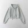 Sudadera con capucha casual corta para chica, cordón, cremallera, para mujer, moderna, otoño, callejera, retro, delgada, delgada, chaqueta cárdigan