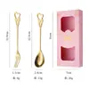 Juego de Regalo de Acero Inoxidable con Forma de Corazón para Cuchara de Café, Tenedor de Fruta, Tenedor y Cuchara para Postre de Pastel Lindos, Cuchara Mezcladora Creativa con Forma de Corazón
