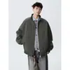 Chaqueta de trabajo gris verdosa estilo americano con silueta deconstruida y cuello alto para hombre, chaqueta tipo bomber de marca de moda