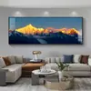Pintura Decorativa para Sala de Estar con Fondo del Sol Dorado Brillando sobre las Montañas, Pintura Colgante de Pared de Fondo para Sofá Lujosa y Elegante, Paisaje para Oficina