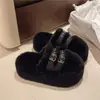 Zapatillas de Lana Blancas Impresionantes con Plataforma y Hebilla en la Punta para Mujer Otoño/Invierno Uso Exterior 2026 Nuevas Zapatillas Forradas de Felpa que Aumentan la Altura