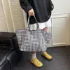 Bolso Bandolera de Cuadros Negros Bolso de Lona para Mujer Bolso de Hombro Portátil para Viajes Diarios Bolso Versátil de Gran Capacidad para Viajes Diarios