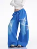 Pantalones de chándal con estampado de letras degradadas estilo europeo y americano para mujer, otoño, corte holgado, estilo casual, caída fluida, pantalones de pierna ancha para danza jazz