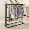 Estante de Exhibición de Ropa de Piso de Isla Simple Secador de Ropa para Hombres y Mujeres Doble Fila Interior y Exterior Perchero Lateral de Doble Barra
