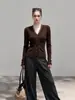 Nuevo Conjunto de Otoño Estilo Francés Elegante Chaleco con Adorno de Encaje Cuello Halter + Cárdigan de Punto con Cuello para Mujer