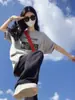 Camiseta de Manga Curta Algodão Puro Estampa de Letras Marca Tendência Estilo Retrô Americano Tamanho Plus Size, Roupa Unisex Tamanho Extra Grande Oversize para Casal