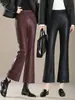 Pantalones de cuero genuino de marca auténtica Haining para mujer, colección primavera/otoño 2026, estilo coreano, corte holgado, piel de cordero, tobilleros, ligeramente acampanados, modernos