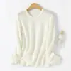 Llegada Nueva Suéter de Lana Peinada Cuello Redondo para Primavera y Verano 2025 Patrón Valle de Olas Color Sólido Jersey Suelto Camiseta Base Superior