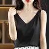 Camisola de Satén de Acetato Nueva de Verano para Mujer Cuello en V Holgada Versátil Camisa de Verano Delgada Top de Gama Alta para Mujer