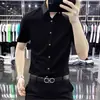 Camisa casual de manga corta para hombre, marca francesa de alta gama, antiarrugas, no necesita planchado, corte slim, elástica de seda helada, negra para verano