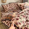 Juego de colcha acolchada de terciopelo de leche para invierno, incluye una funda de edredón de forro polar coral engrosada y cálida, ropa de cama de forro polar reversible de una sola pieza