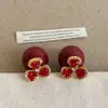 Aretes de Flor de Circonita Roja y Perla para Mujer, Uso Frontal y Trasero, Personalizados, Lujo Ligero, Únicos, Modernos, Tendencia, Versátiles