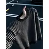 Suéter masculino listrado gola redonda cleanfit outono estilo preguiçoso malha retro americano uso de casal camada base