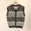 Chaleco de punto jacquard retro de piel de mapache para mujer, cuello redondo, cárdigan de botones, versátil, adelgazante, sin mangas, prenda para superponer