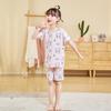 Pijama Infantil Feminino Algodão Puro Verão Fino Conjunto de Duas Peças para Crianças Pequenas e Médias Manga Curta Gola Redonda Desenho Animado Conjunto de Roupas de Casa Moderno