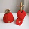 Novo Conjunto de Chapéu e Cachecol Infantil, Conjunto de Duas Peças, Chapéu de Tricô para Meninos com Forro de Fleece, Espessado, Chapéu de Inverno Cartoon para Bebês Meninas