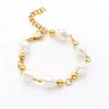 Pulsera de Acero Inoxidable Más Vendida Estilo Europeo y Americano Cadena Chapada en Oro de 18K Pulsera de Acero de Titanio con Perla Francesa de Alta Gama para Mujer