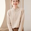 Suéter de cashmere japonês feminino gola alta com zíper suéter espesso outono e inverno malha de lã torcida solta blusa de base para usar por cima