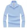 Camisa polo de manga larga para hombre de estilo business de alta gama, hecha de 100% algodón mercerizado, una camiseta casual de manga larga de color liso para hombres de mediana edad