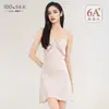 Exclusivo de verano transfronterizo, nuevo camisón de seda para mujer, 100% seda de morera, vestido tipo camisola sexy sin espalda, vestido corto para casa