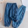 Pantalones Rayados Antimosquitos para Niños Delgados de Verano para Niños y Niñas Tencel Pantalones Largos Suaves de Marca Moderna Bebé Color Sólido Pantalones Linterna Transpirables
