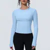 Nuevo top de yoga redondo sin costuras transfronterizo, camiseta deportiva transpirable de manga larga personalizada para mujer para exteriores, venta al por mayor de ropa para fitness