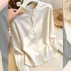 Camisa elegante de manga comprida com gola alta estilo francês para mulheres, nova tendência outono 2026, blusa versátil slim fit elegante