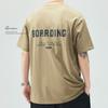 Camiseta Blanca Pesada de Manga Corta para Hombre Cuello Redondo Holgada Estampado de Alfabeto Japonés Verano Tendencia Marca Camiseta Base Corta