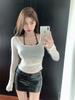 Desejo Puro pelo Vento Menina Picante Doce Camiseta de Manga Longa com Gola Feminina Design de Início de Outono Slim-fit Emagrecedor Falso Duas Peças Top Sexy Ins
