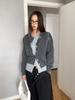 Cárdigan de punto de dos piezas falsas suave y ceroso estilo universitario para mujer, suéter casual de contraste de cuello redondo que combina con todo