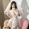 Ropa Interior Sexy de Encaje y Malla Transparente Sexy Escote en V Profundo Hueco Tentación Escote Bajo Pijama para Mujer