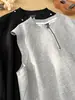 Colete Pesado com Meio Zíper para Homens, Camiseta Sem Mangas Estilosa de Verão com Rebites em Estilo Americano de Alta Qualidade
