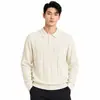 Camisa Polo de Tricô Estilo Old Money Masculina Suéter de Gola Lapela de Alta Qualidade Masculino Outono Inverno Textura Casual Manga Longa Top Masculino